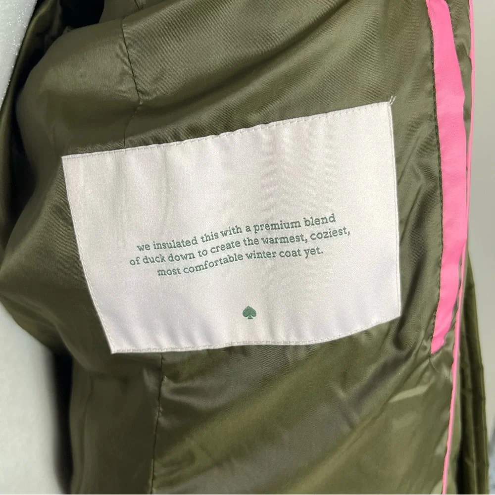 NWT KATE SPADE FAUX SHEARLING TRIM DOWN AND FEATHER FILL LONG COAT OLIVE SIZE XL - Picture 14 of 16